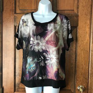 FINAL PRICE - Simply Vera Vera Wang Black Gray Rust Abstract Flowers Top PL